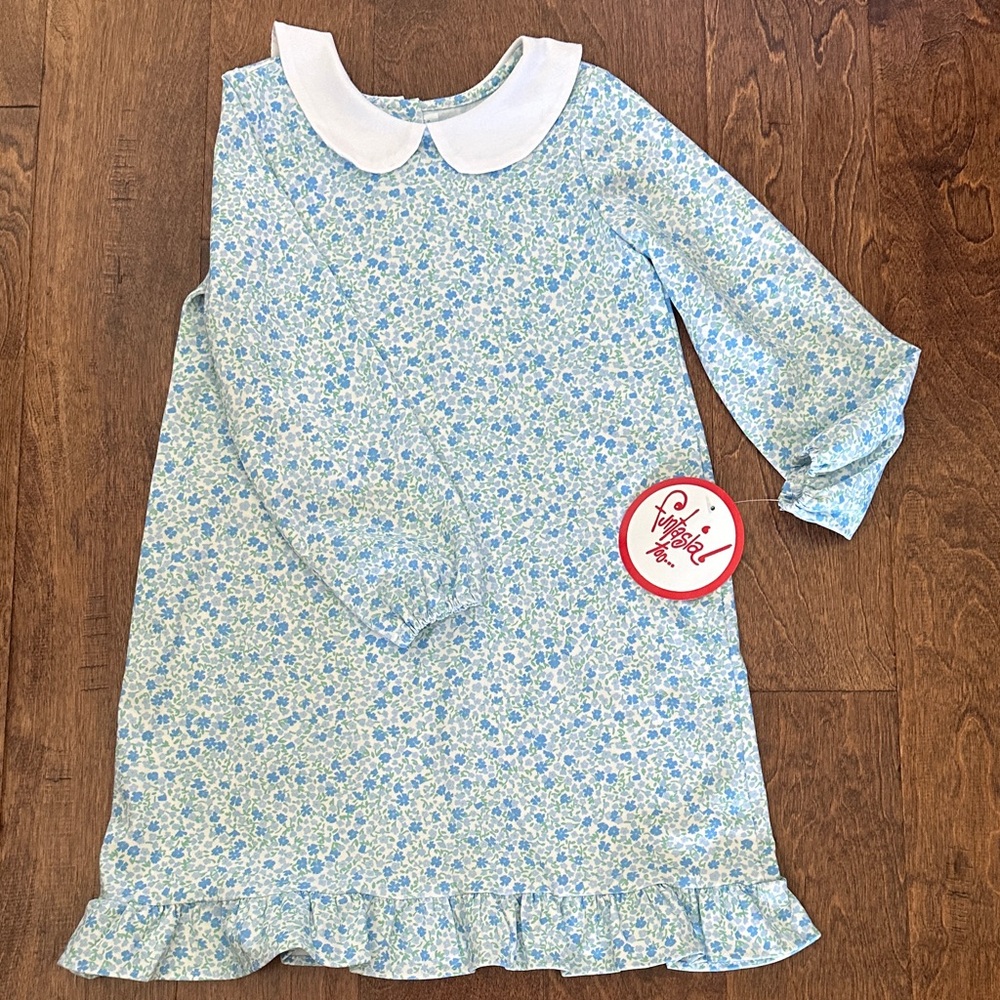Charming Blue Floral Kids Dress with White Collar